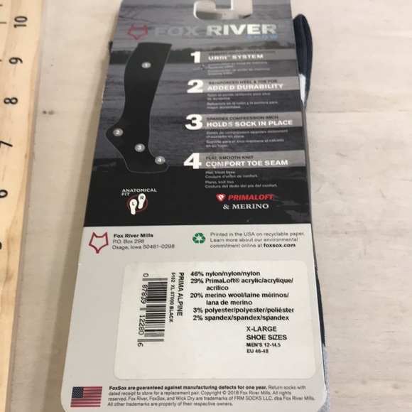 Fox river snow mans wool blend socks extra large size 12 to 14.5 New in Pak - Picture 2 of 5